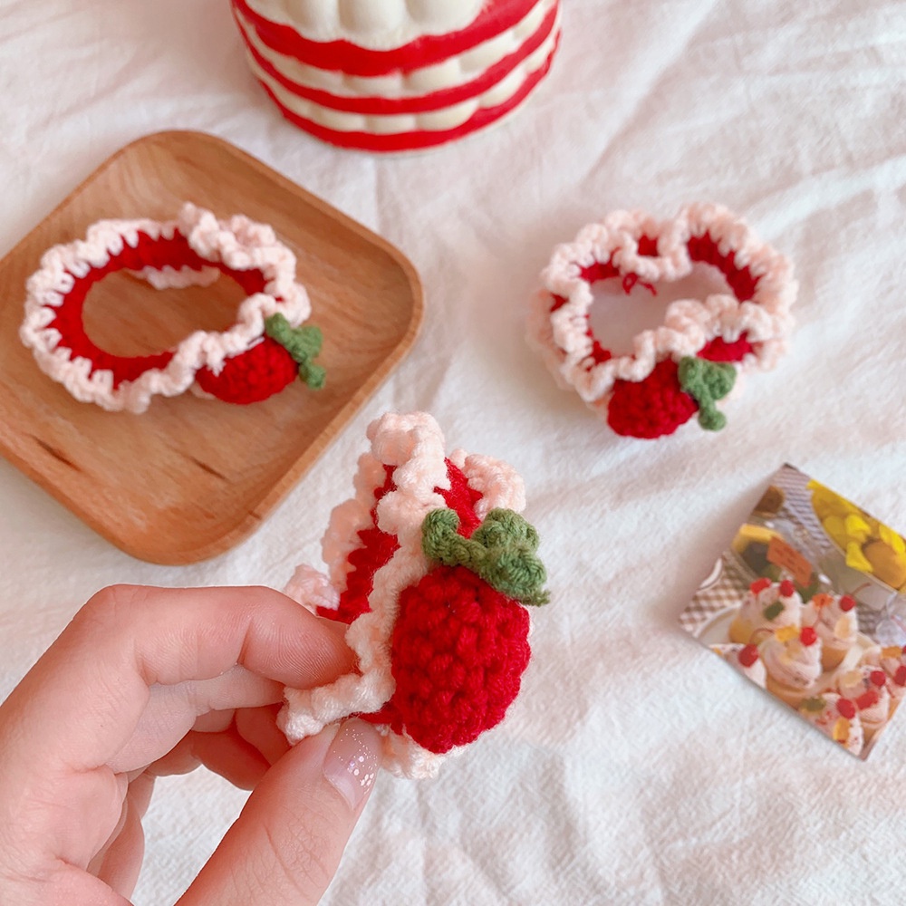 Dây buộc tóc bằng cao su họa tiết quả dâu/thỏ dễ thương