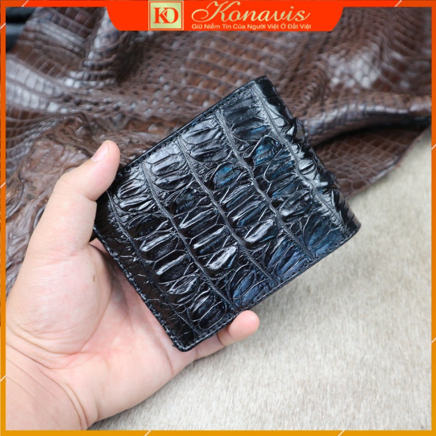 Ví da cá sấu 2 mặt Konavis cao cấp làm từ vân đuôi màu đen sang trọng thiết kế ngăn rộng - CW04-01D