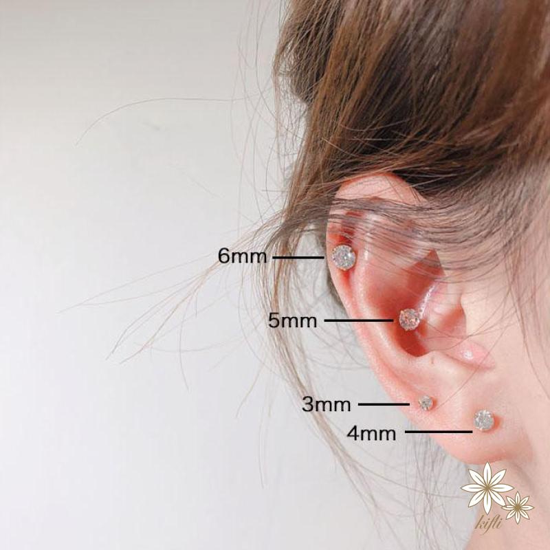 【kifli】Khuyên tai bằng chất liệu thép titan đính trang trí đá zircon