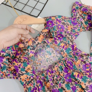 VÁY HOA TÍM ĐAN DÂY LƯNG BÉ GÁI