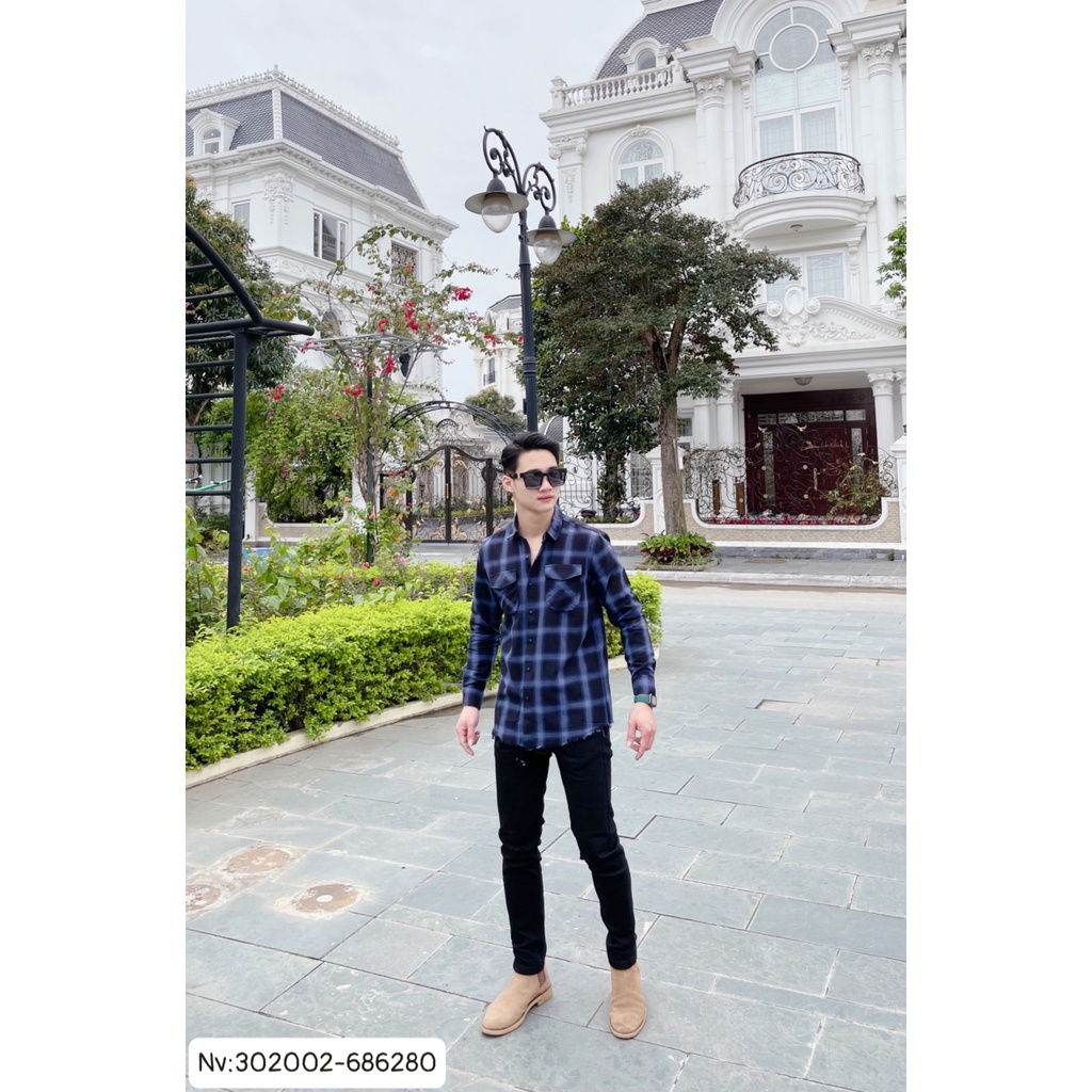 Áo Sơ mi rách tà nam BBR,Áo sơ mi kẻ nam rách gấu thời trang cao cấp