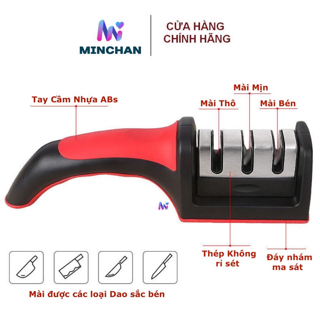 Dụng Cụ Mài Dao Kéo 3 Cấp Độ MD01 MINCHAN Cao Cấp Thép Không Rỉ, Có Tay Cầm - Dao như mới chỉ trong 30 giây