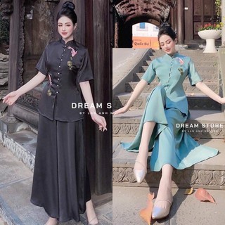 ĐỒ LAM ĐI CHÙA # CỔ TÀU LỤA THÊU CÁ NGỌC