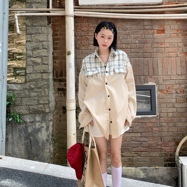 Áo sơ mi nữ SUXI dài tay cổ bẻ caro thời trang Hàn Quốc