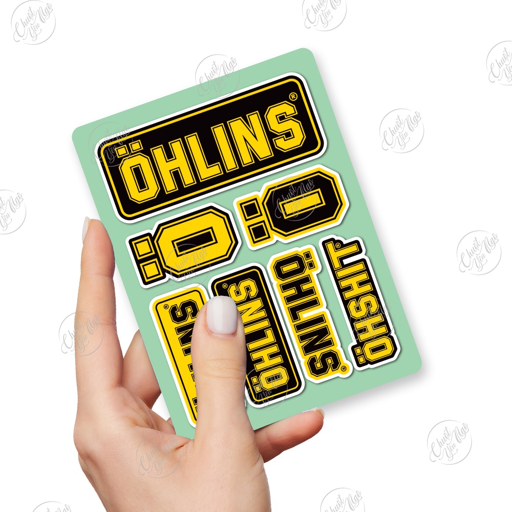 Bộ 7 tem logo OHLINS VÀNG ĐEN dán trang trí xe máy nón bảo hiểm sticker decal chống thấm nước