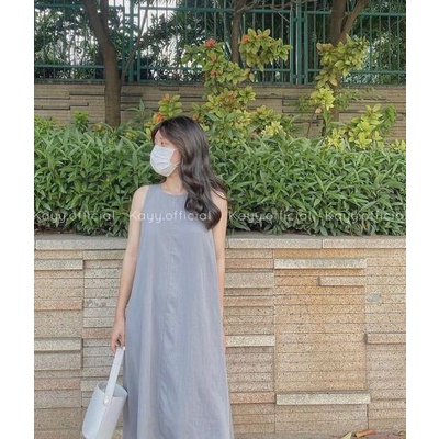 Váy sát nách cổ tròn dáng dài chất vintage mịn mỏng siêu mát