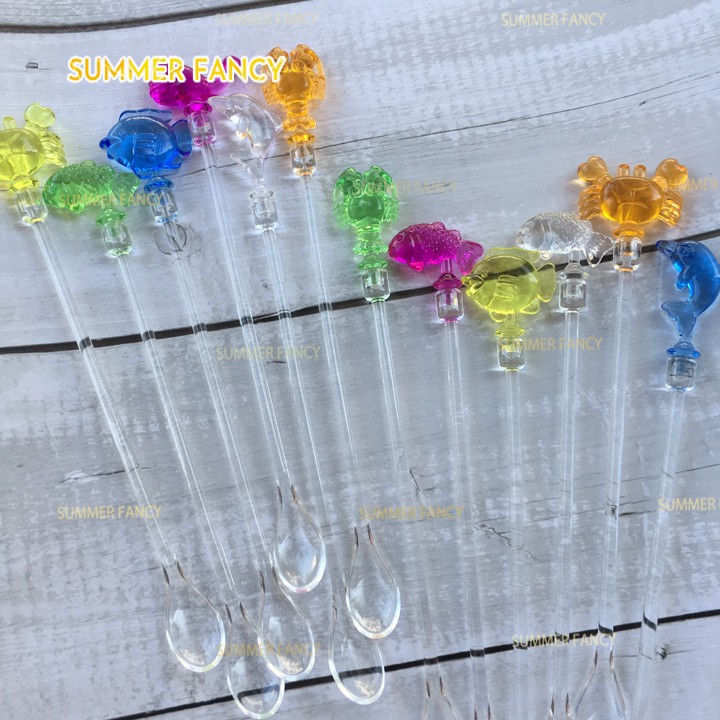 Muỗng khuấy trang trí sao vỏ ốc, que khuấy tôm cua trà sữa cà phê cocktail Stirring Mixing Ladle Stirrer Swizzle Sticks