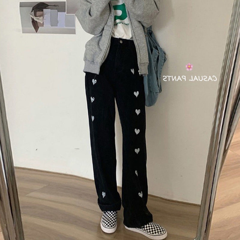 Jiashucheng Quần Jean Ống Rộng Dáng Suông Dễ Phối Đồ Phong Cách Mới Xuân Thu Hong Kong Cho Nữ Sinh 2022