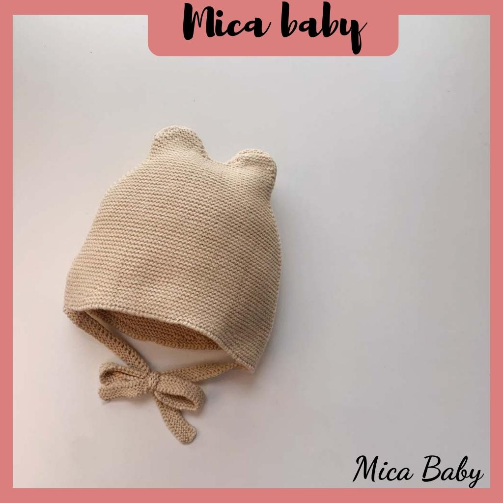 Mũ nón len màu trơn dây buộc dễ thương cho bé  Mica baby ML60