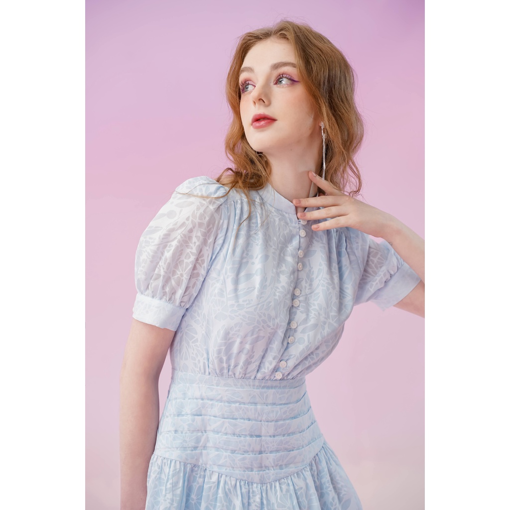 Váy liền nữ Méo shop kiểu Hàn ngắn tay cổ tàu hoạ tiết hoa dáng xòe Cerin