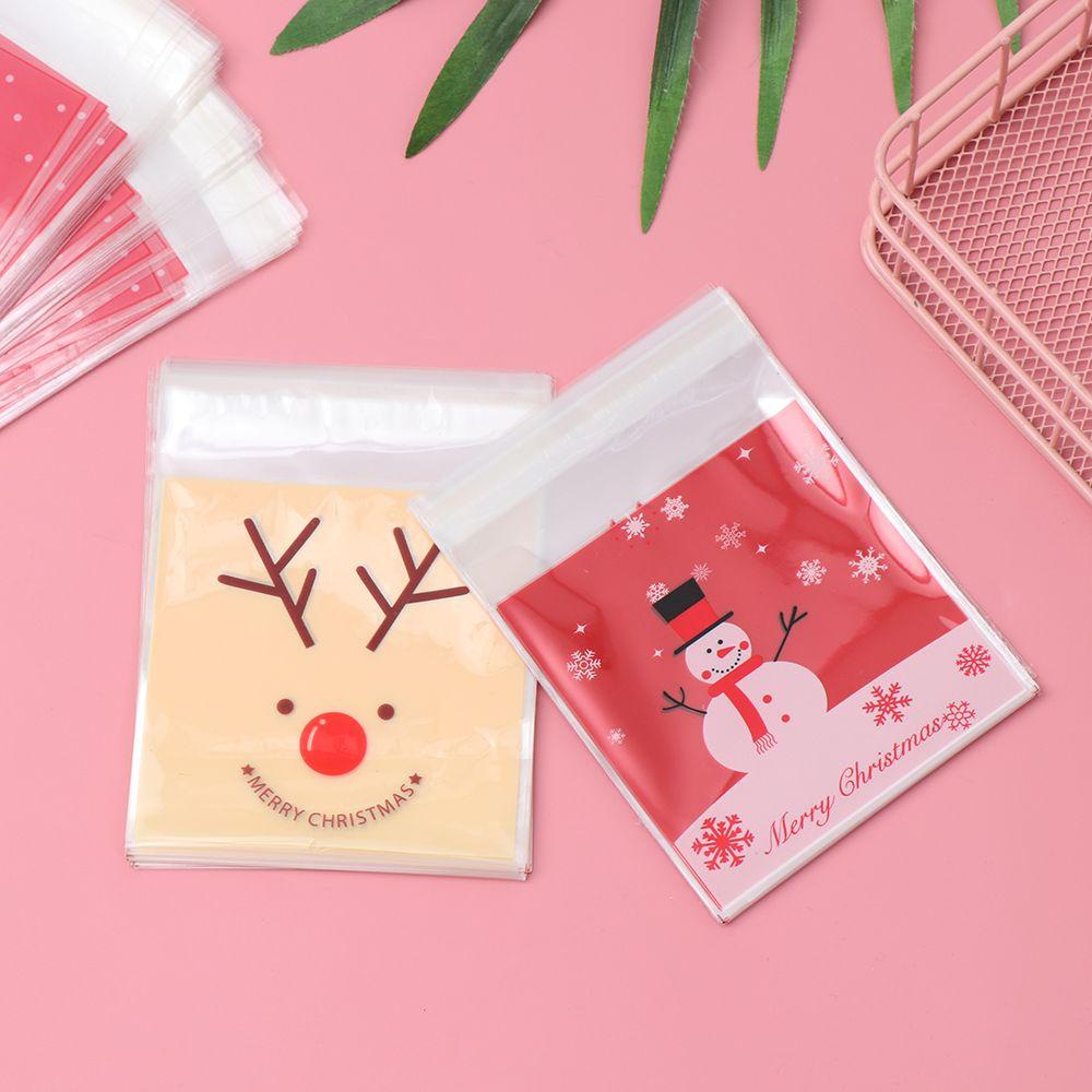 WTTLE Set 100 Túi Nhựa Đựng Bánh Quy Tự Dính Họa Tiết Giáng Sinh