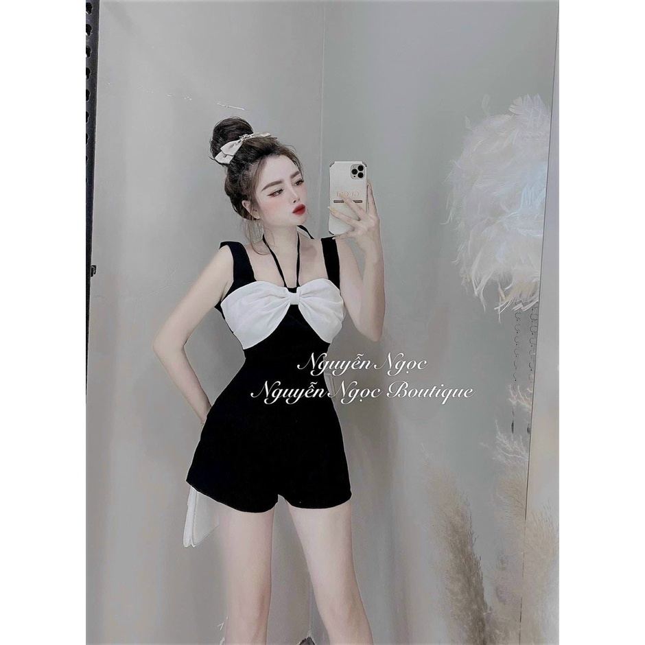 Jum hai dây phối nơ ngực Đen Trắng xinh xắn