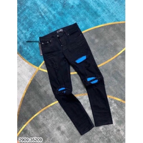 Quần Jean Cao Cấp Amiri Vá Xanh Siêu Đẹp - Quần Bò Nam Chất Siêu Xịn