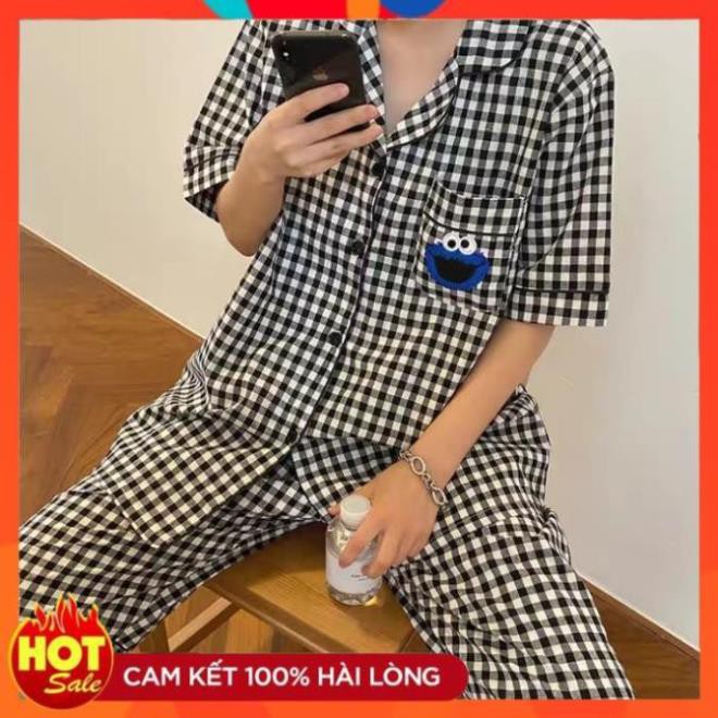 [FREE SHIP] Set Bộ Ngủ Pyjama Kẻ Caro Chât Thô Mềm Mịn Hot_Bộ Đồ Ngủ Kẻ Caro Đen Đỏ Mặc Nhà Ulzzang