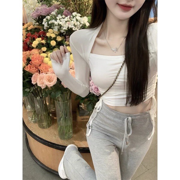 Áo Thun Dài Tay cổ vuông dây rút bên hông, Áo thun nữ tay dài dây rút body style Korea cổ lọ basic A771