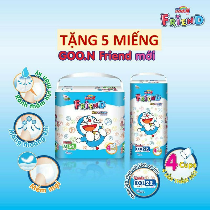 Tặng kèm 6 miếng Bỉm/Tã quần Goon Friend Mới M54/L46/XL40/XXL34/XXXL22