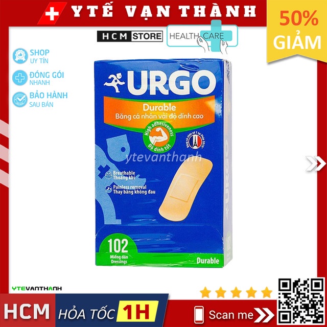 Băng Keo Cá Nhân Urgo Durable (Hộp 102 Miếng) | (Pháp) Độ Dính Cao -VT0533