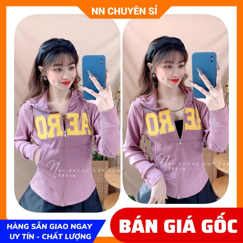 Áo khoác chống nắng có nón cho nữ chất thun gân tăm mềm co giãn lên phom ôm dáng thêu chữ dễ thương TP116