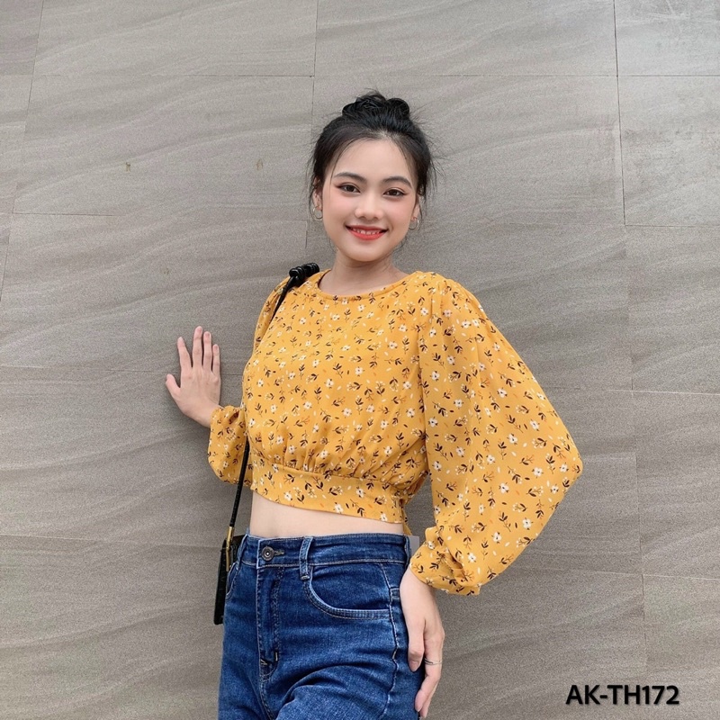 Áo Kiểu Cột Dây Hoa Vàng TH172 Thời Trang Nữ HotTrend