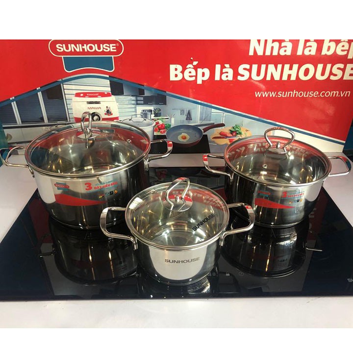 Bộ nồi inox Sunhouse Mama SH888 dùng cho mọi loại bếp
