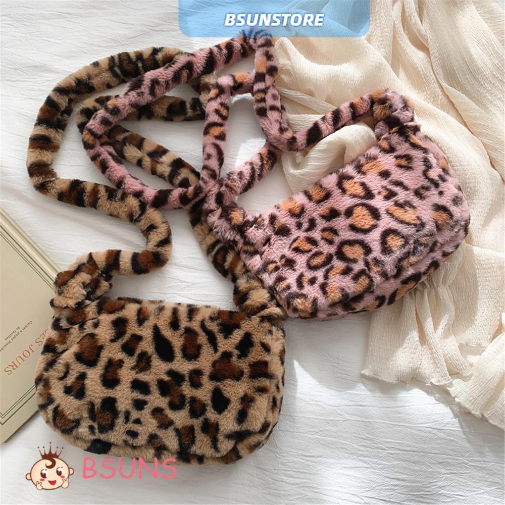 Túi xách đeo vai phủ lông họa tiết da báo nhiều màu cổ điển thời trang thu đông cho nữ