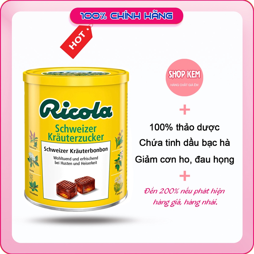 Kẹo ngậm thảo dược giảm ho khàn giọng Ricola Hộp 250g NỘI ĐỊA ĐỨC