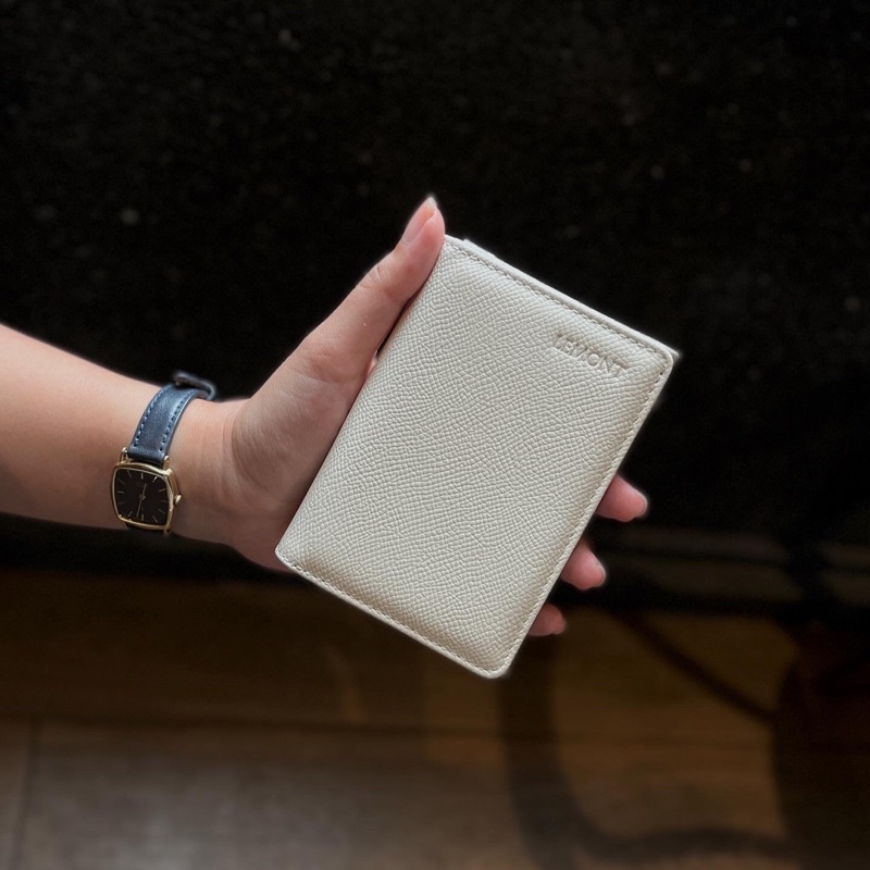 Combo 2 Ví da bò màu Trắng Kem - Chính hãng Lemont