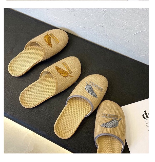 Dép Cói Nam Nữ Thêu Chiếc Lá Đẹp Độc Lạ, Mẫu Bít Đầu Và Mẫu Quai Ngang Đế 2 Phân - Lucky Girl shop