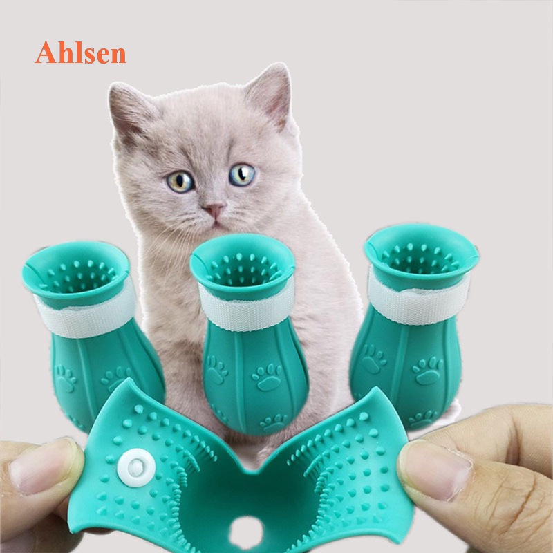 Bộ 4 Vỏ Bọc Silicon Bảo Vệ Móng Chân Mèo Chống Trầy Xước Có Thể Điều Chỉnh