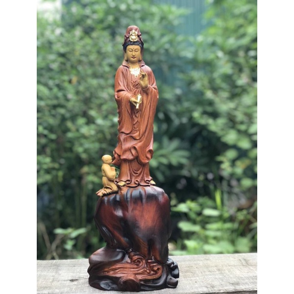 Tượng phật bà quan âm gỗ hương cao 50 cm