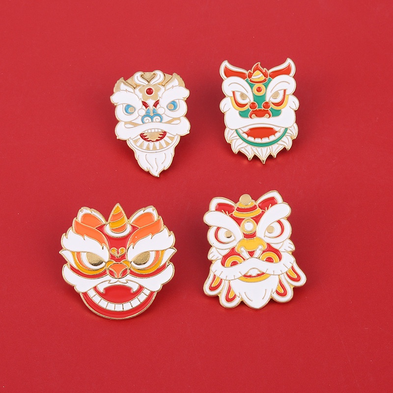 Huy Hiệu Cài Áo Hình Đầu Sư Tử Hoạt Hình 4 Phong Cách Trung Hoa