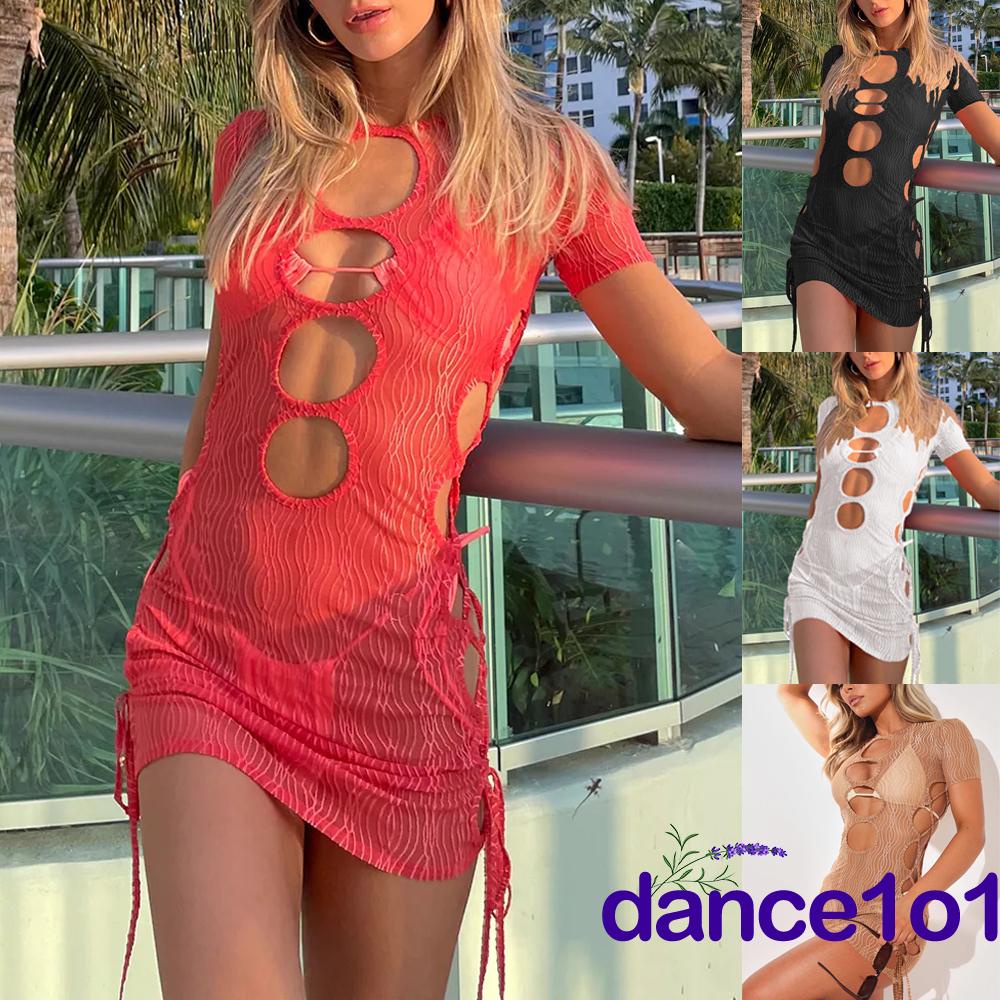 ✭Anh Quốc♣Đầm Tay Ngắn Màu Trơn Xuyên Thấu Thời Trang Mùa Hè Dành Cho Nữ