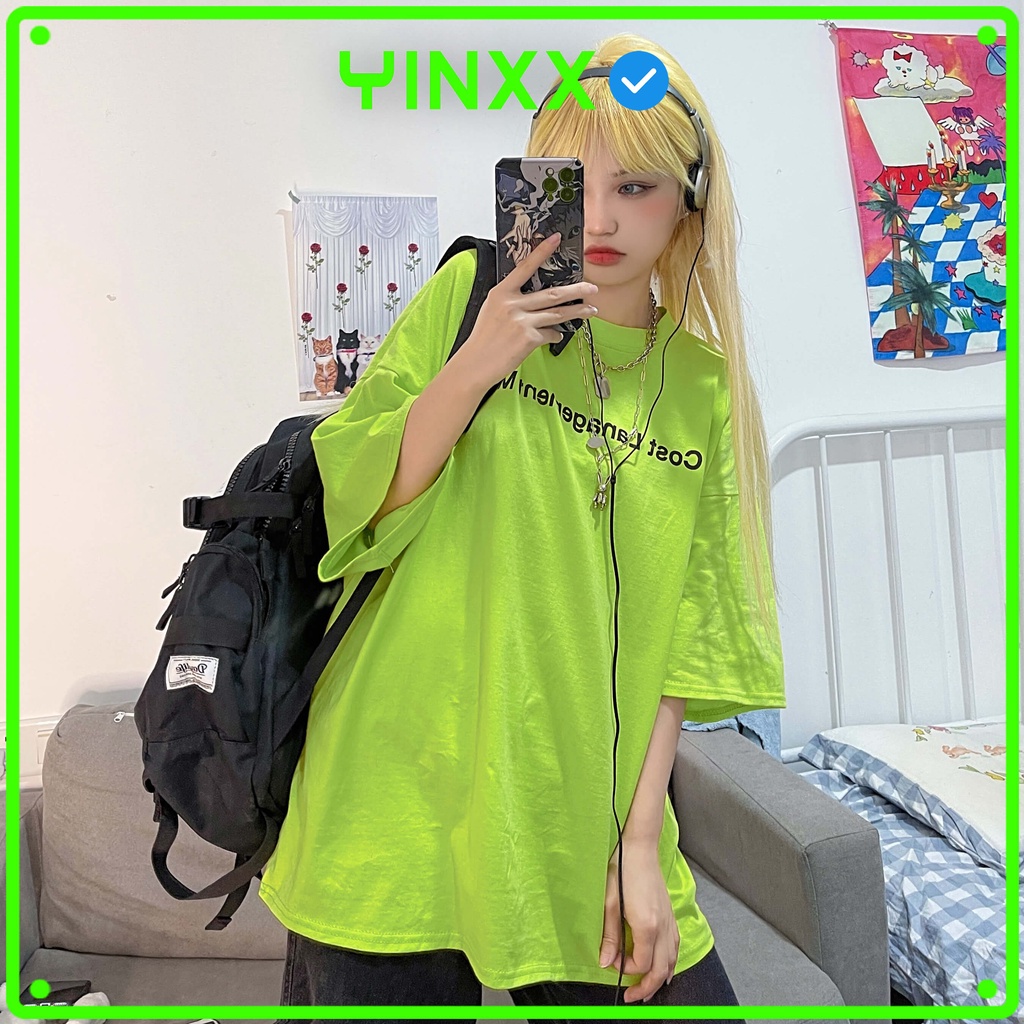 Áo thun tay lỡ xanh neon Yinxx, áo phông unisex form rộng ATL939