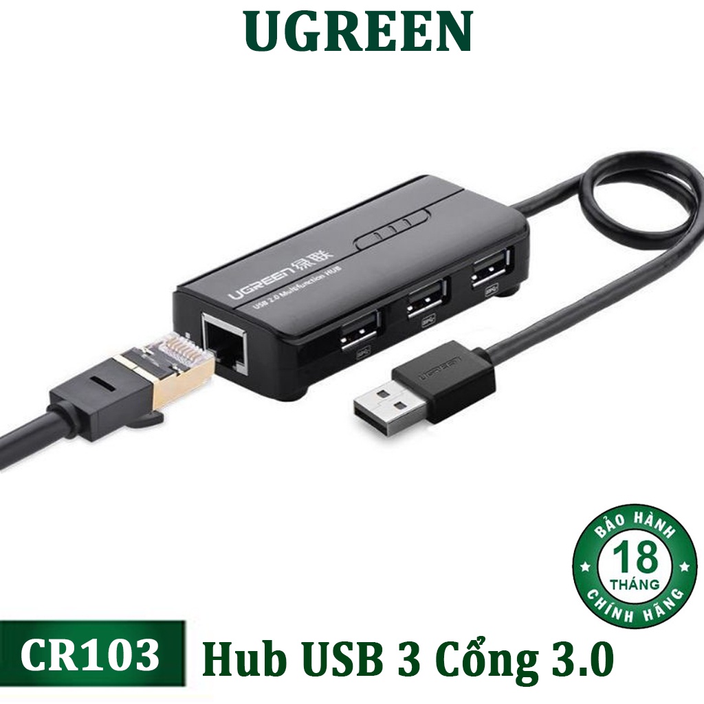 Bộ Chia USB 3 Cổng  Kèm Cổng LAN Ugreen CR103