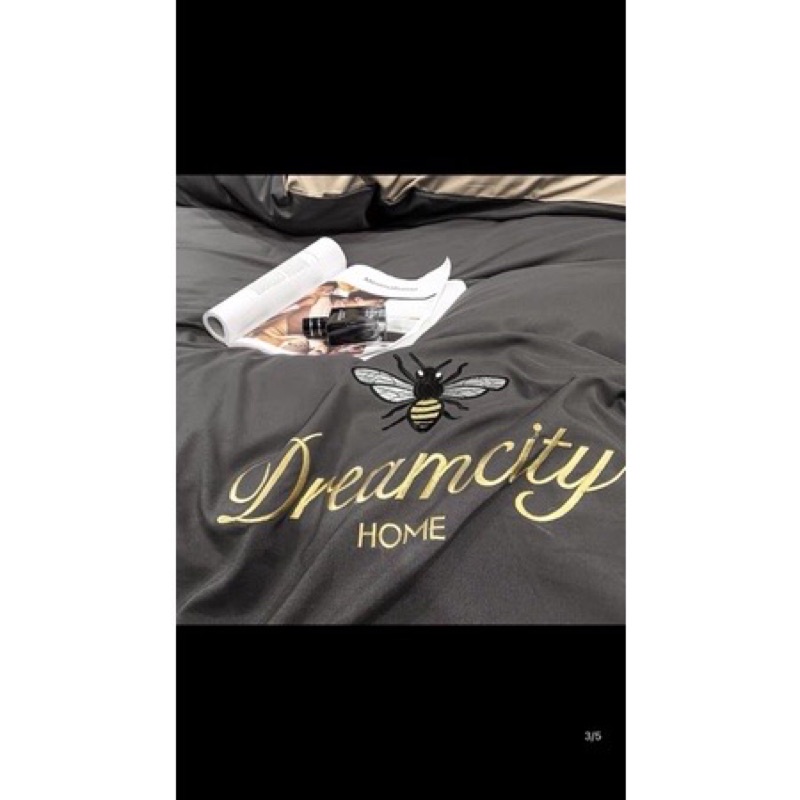 Sét Chăn Ga Gối Phi Lụa Dream City 4 Món Thêu Ong Gucci Sang Chảnh Kèm Ruột Chăn Hè Thu Hàng Nhập Khẩu