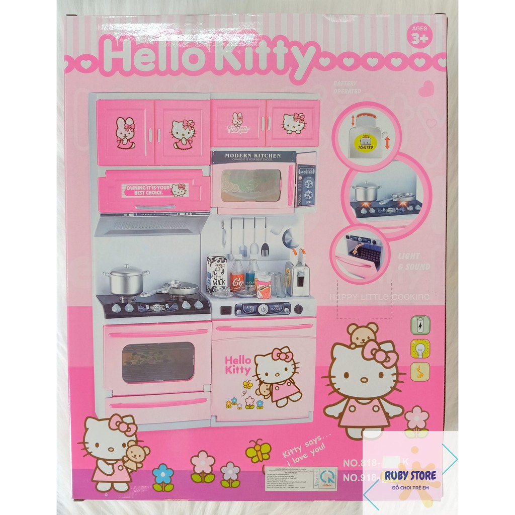 HỘP ĐỒ CHƠI NHÀ BẾP, LÒ NƯỚNG BÁNH, MÁY GIẶT HELLO KITTY (Dùng pin)