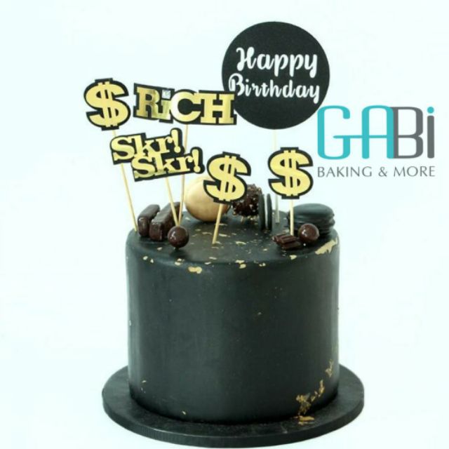 Topper giấy chữ RICH màu vàng trang trí bánh