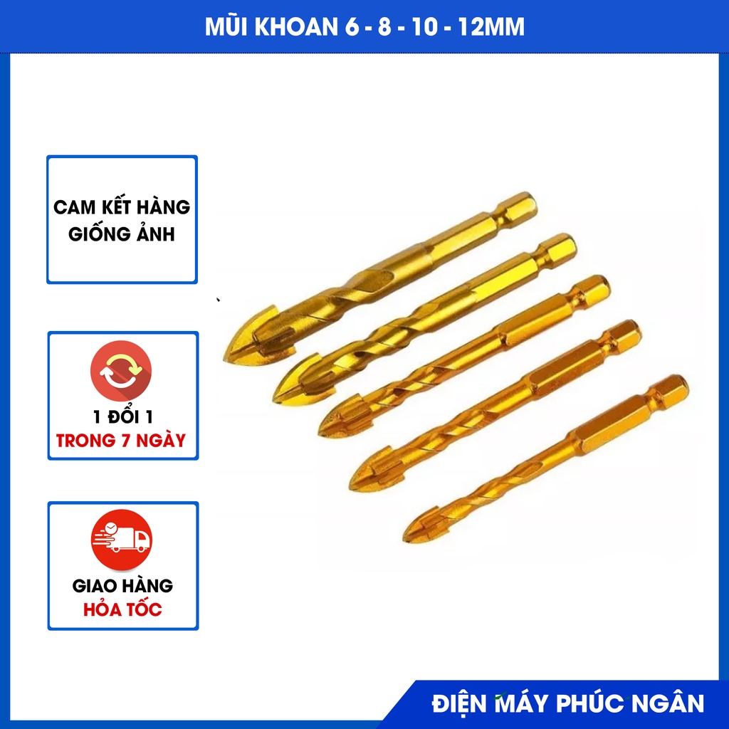 Mũi khoan đa năng khoan gạch, đá, bê tông độ cứng cao chân lục giác 6mm, 8mm, 10mm, 12mm