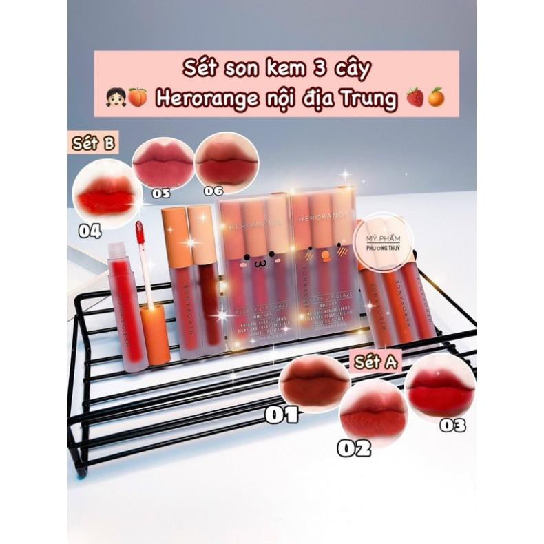 Sét 3 cây son kem lì Hero Orange nội địa Trung