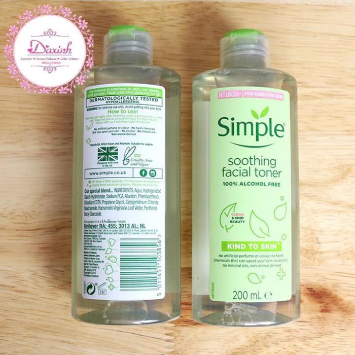 [Mẫu Mới] Nước Hoa Hồng Simple Soothing Facial Toner 200ml