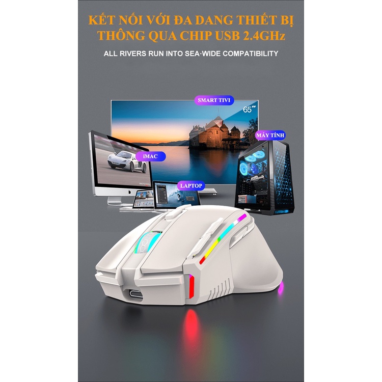 Chuột không dây K-snake BM-520 kết nối bằng chip USB 2.4GHz có led RGB nhiều chế độ màu và độ DPI lên đến 3200DPI - VL