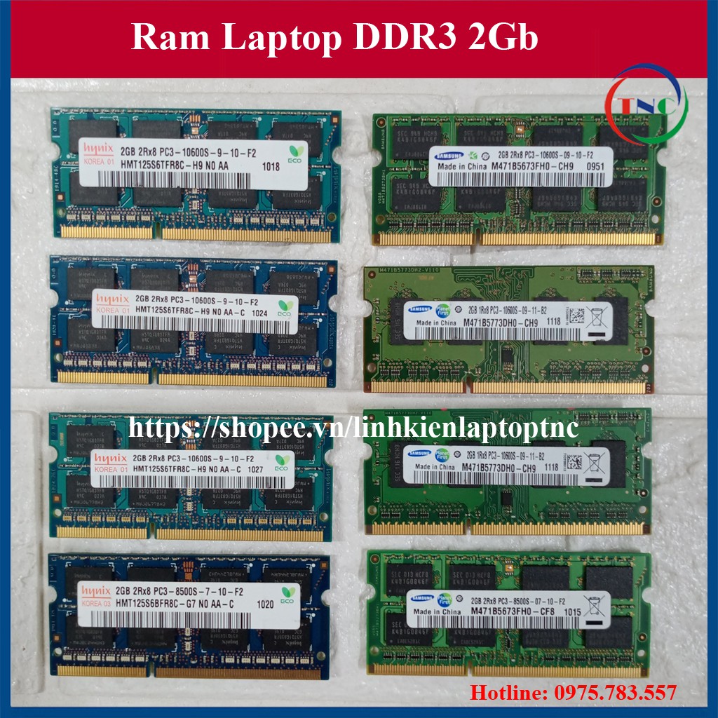 RAM Laptop 2Gb DDR3 cũ tháo máy Bus 1333 / Bus 1600 / Bus 1066 MHz (Ram Laptop PC3-2G cũ)