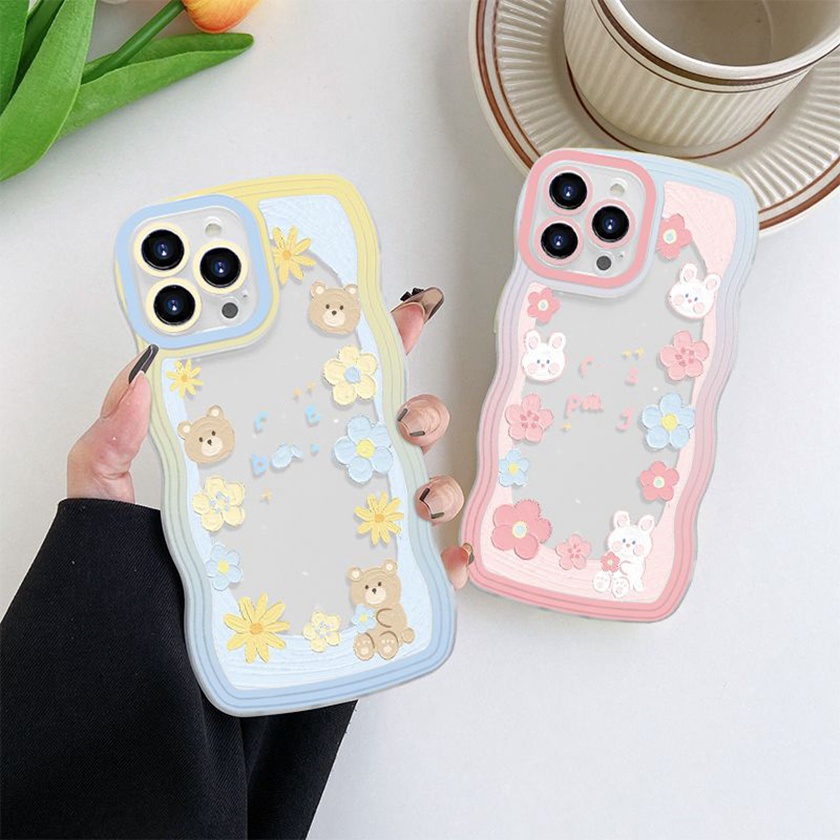 Ốp Điện Thoại Mềm Họa Tiết Hoa Và Thỏ Cho iPhone 14 13 12 11 Pro Max X XR Xs Max 8 7 6 6s Plus SE 2020