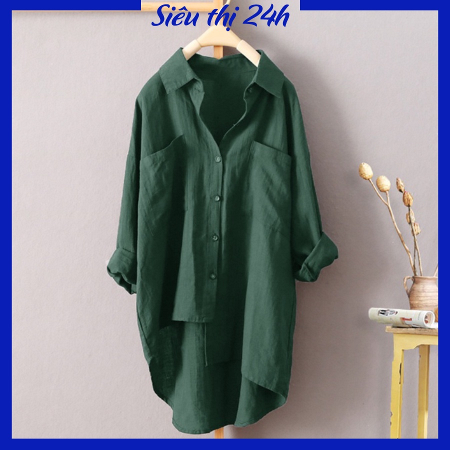 Áo sơ mi nữ dài tay form rộng bigsize chất liệu đũi Siêu thị 24 giờ, kiểu dáng độc lạ, sang chảnh SMH.31 | BigBuy360 - bigbuy360.vn