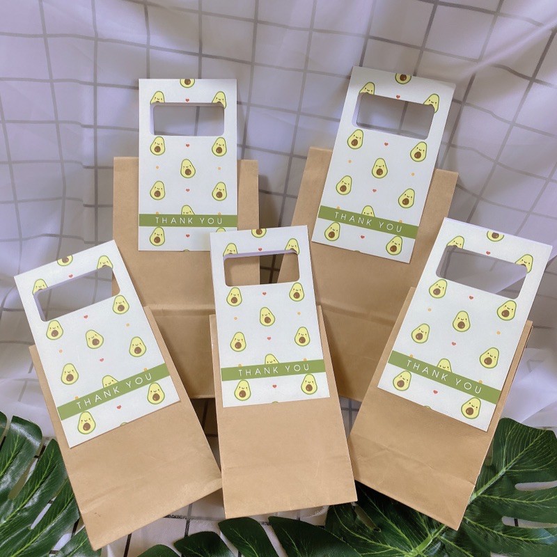 100 Túi giấy kraft Nâu hoạ tiết Bơ đựng quà tặng, mỹ phẩm