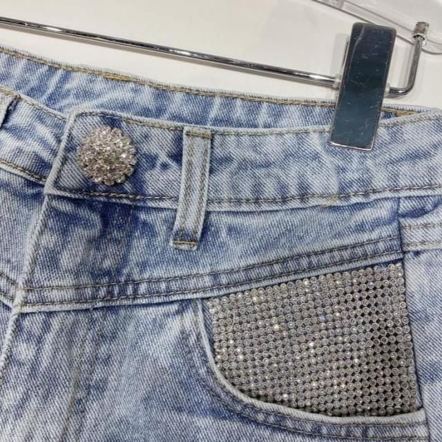 Bán Chạy!F &amp; X Quần Short Denim Ba Tấc Màu Trắng Đính Đá Sáng Bóng Phong Cách Mùa Hè Thời Trang 2022 Cho Nữ