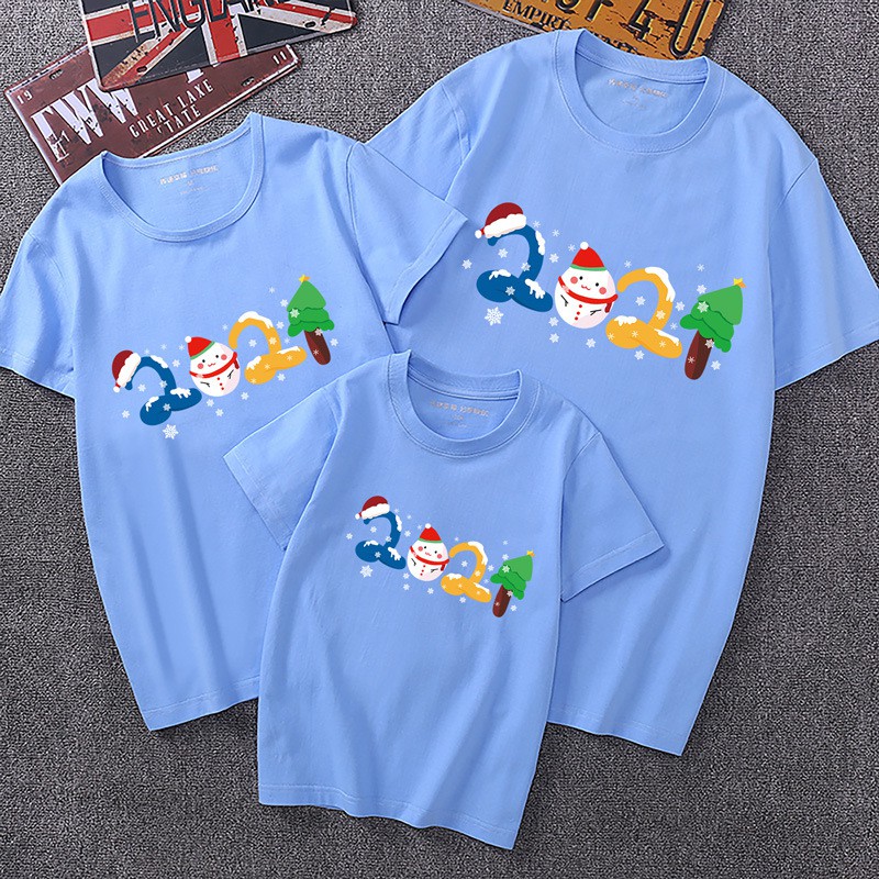 Bộ Áo Thun Tay Ngắn In Hoạt Hình + Quần Dài Cho Gia Đình 2021 Ox Year Daddy Mommy