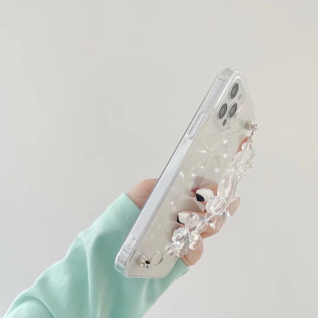 Ốp điện thoại trong suốt + dây đeo hình bướm cho Iphone 12 Pro Max 11 Pro Max Xs Max Xr X6 7 8 Plus