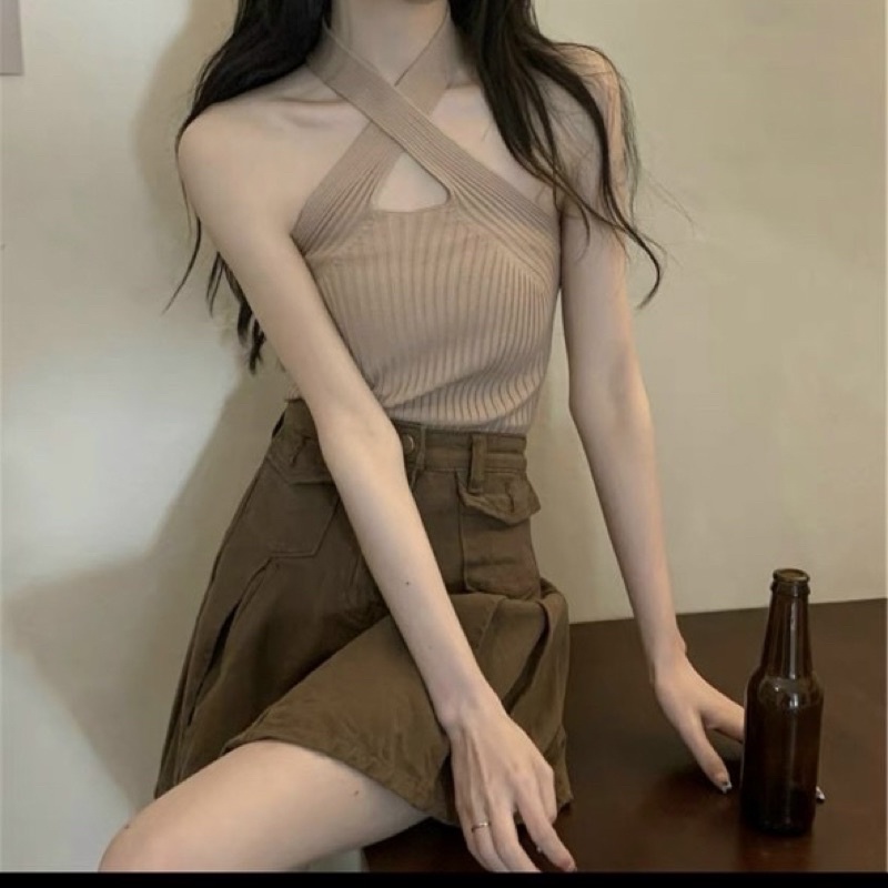 Áo len tăm yếm chéo Quảng Châu nhiều màu