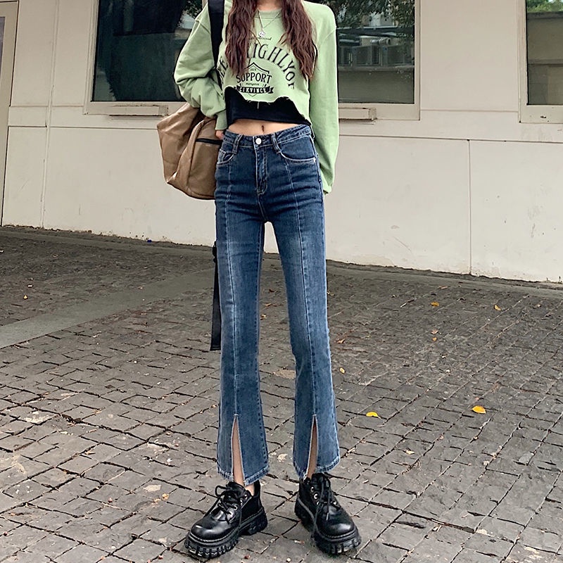 Quần jean ống loe lưng cao thời trang cho nữ
